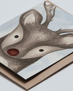 coocachuu - oh deer reindeer watercolour christmas card close