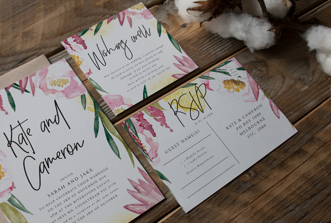 Coocachuu Hudson Floral Invitations, Wishing Well, RSVP Postcards