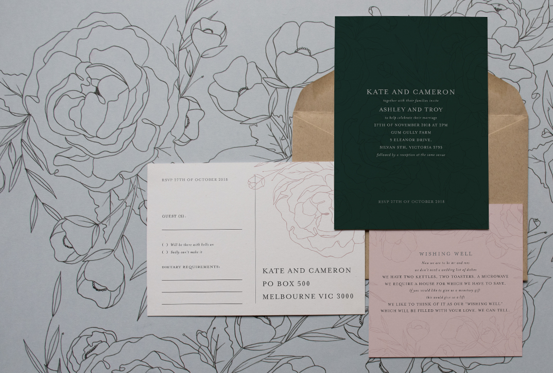 Veronica - Floral Invitation, RSVP and Wishing Well